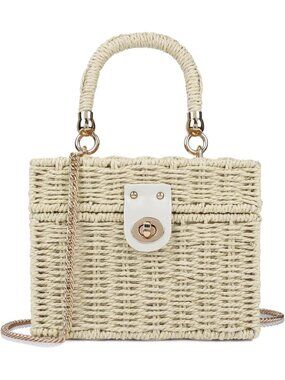 Women's Beige Wicker Crossbody Shoulder Bag Straw Beach Tote Bag Top Handle